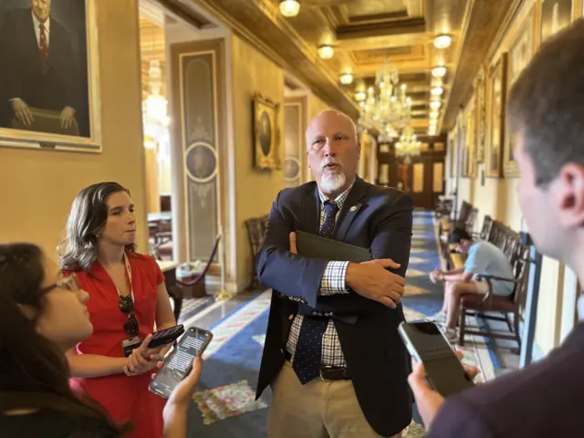 Representative Chip Roy speaks to reporters inside the US Capitol