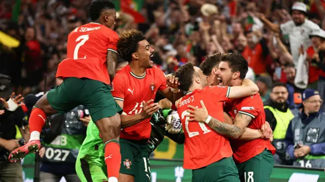 Portugal players celebrate their Nations League win