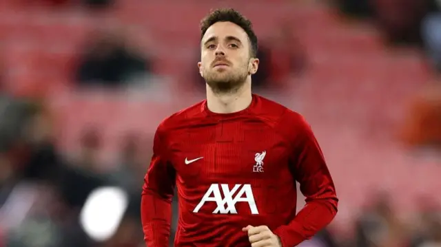 Soccer Football - Europa League - Group E - Liverpool v Toulouse - Anfield, Liverpool, Britain - October 26, 2023 Liverpool's Diogo Jota during the warm up before the match