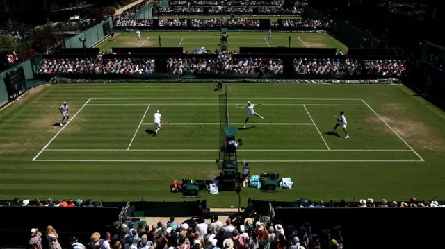 A general view as Jamie Murray and Rajeev Ram play