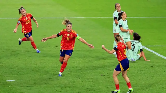Alexia Putellas of Spain celebrates scoring her team's third goal during the UEFA Women's EURO 2025 Group B match between Spain and Portugal at Stadion Wankdorf on July 03, 2025 in Bern, Switzerland.