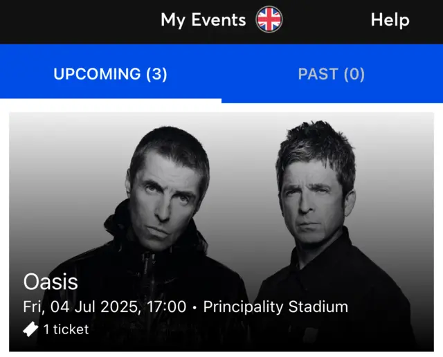 How Oasis tickets appear inside the Ticketmaster App