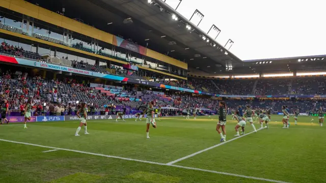Team Portugal warming up during the UEFA Womens EURO 2025 Group B match between Spain and Portugal at Stadion Wankdorf on July 3, 2025 in Bern, Switzerland.