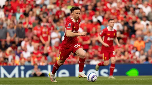 Diogo Jota playing for Liverpool at Anfield