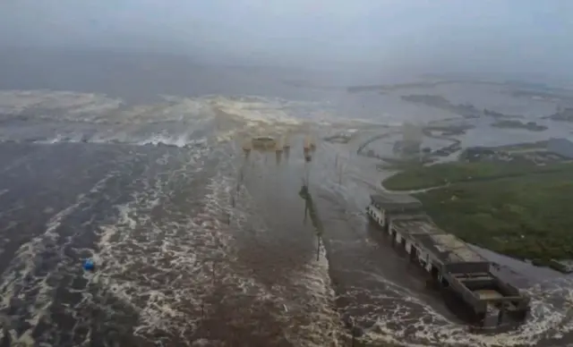 A still image taken from handout video provided by the Geophysical Center of the Russian Academy of Sciences shows a flooded area in Severo-Kurilsk