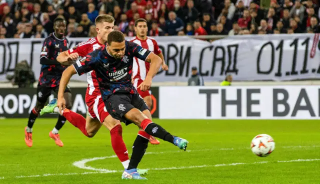 Cyriel Dessers scores against Olympiacos in November