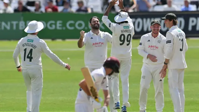 Brett Hutton celebrates wicket