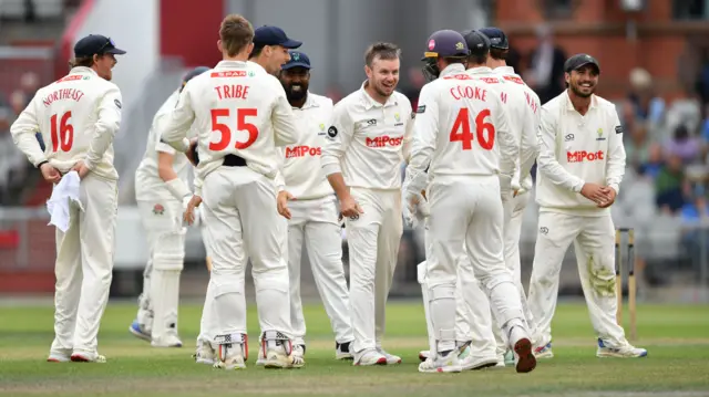 Glamorgan celebrate wicket