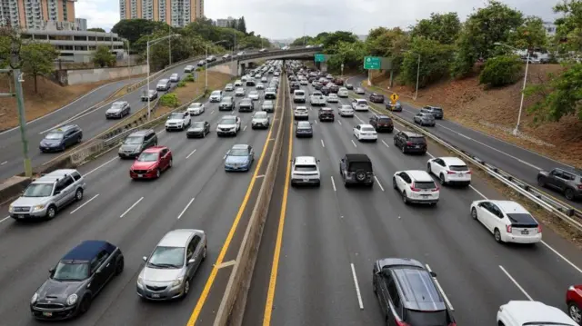 Traffic builds up along a highway in Honolulu