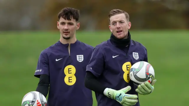 James Trafford and Jordan Pickford in England training