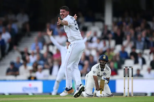 Josh Tongue appeals for lbw