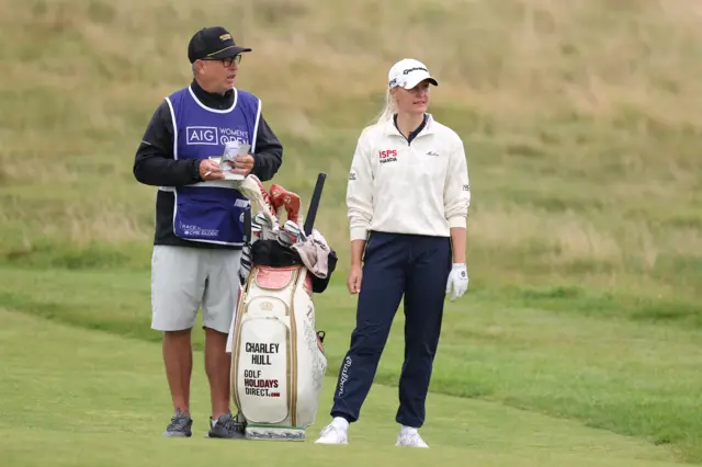 Charley Hull and her caddie at the Women's Open
