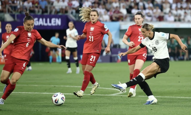 Germany's Klara Buhl shoots at goal