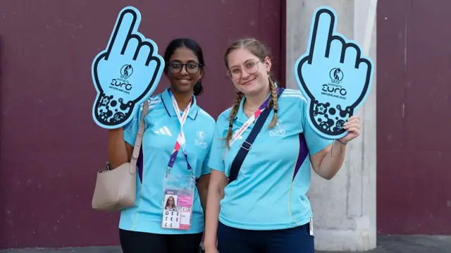 Volunteers before the UEFA Womens EURO 2025 Group C match between Denmark and Sweden at Stade de Geneve