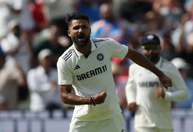 Akash Deep celebrates