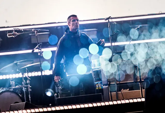 Liam Gallagher of Oasis performs on stage during the opening night of their Live 25' Tour at Principality Stadium in Cardiff.