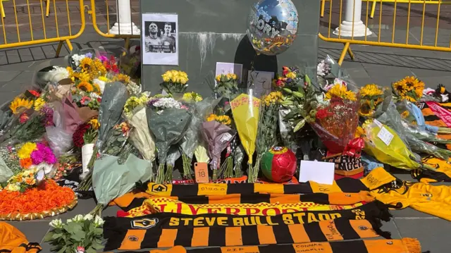 Tributes are also being made to Diogo Jota and his brother André Silva outside of Molineux, Wolverhampton Wanderers' stadium.