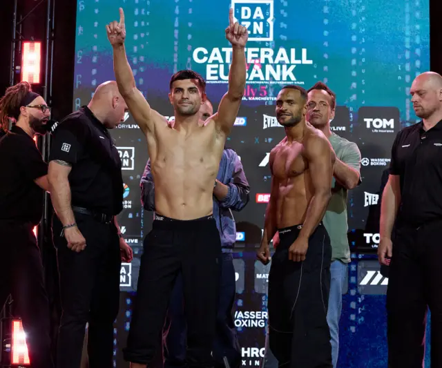 Jack Catterall raises his arms with Harlem Eubank standing beside him