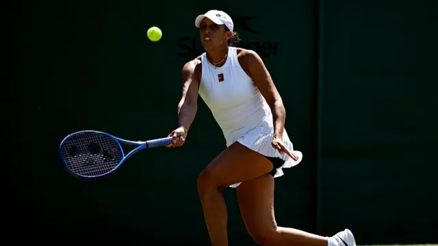 Madison Keys plays a forehand