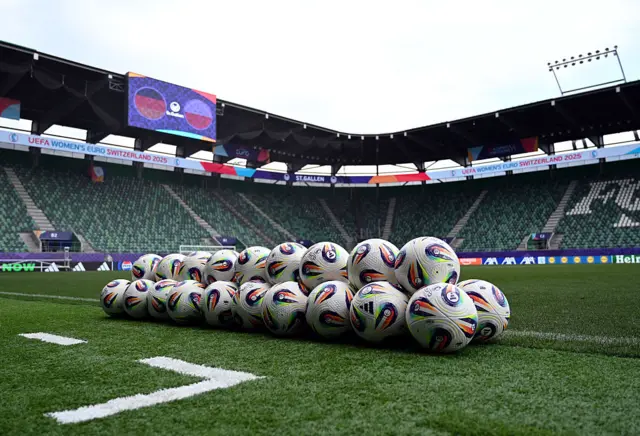 Kybunpark with Euro 2025 footballs