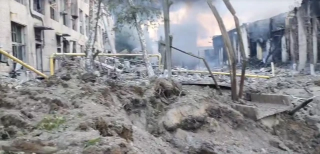 Crater in Kyiv after overnight Russian drone strike