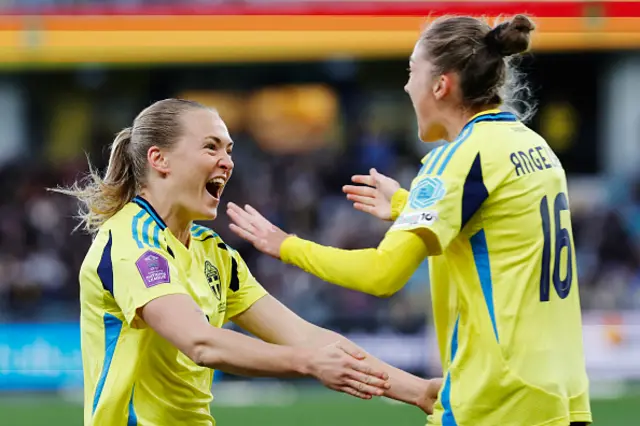 Sweden's Magdalena Eriksson celebrates with Filippa Angeldahl