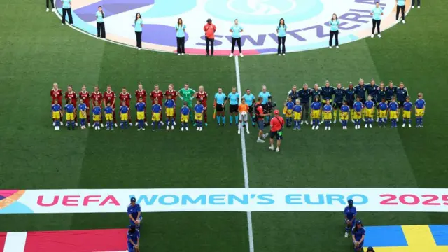 Denmark and Sweden's women's football teams line up ahead of their Euro 2025 clash