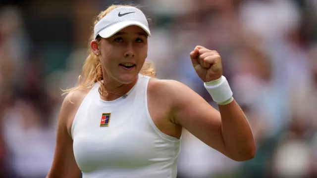 Mirra Andreeva celebrates