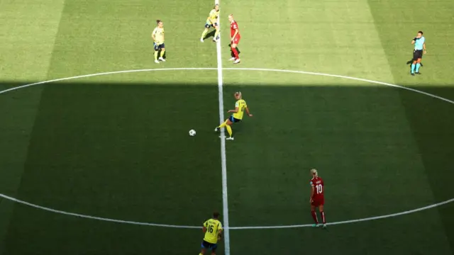 general view of Sweden kicking off