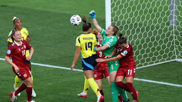 Denmark's Maja Bay Ostergaard in action with Sweden's Johanna Rytting Kaneryd