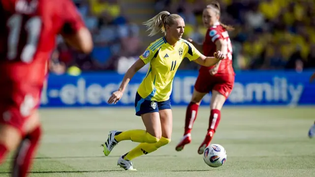 Stina Blackstenius of Sweden Women during the EURO Women match between Denmark Women v Sweden Women at the Stade de Geneve on July 4, 2025 in Geneva