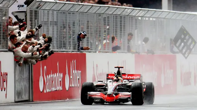 Lewis Hamilton winning the British Grand Prix in 2008