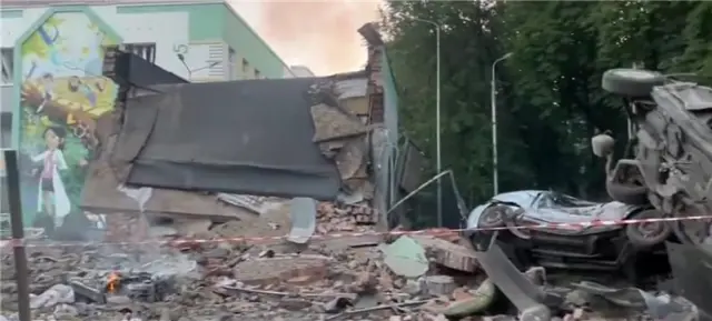 A screengrab showing damage at a school in Kyiv following last night's Russian strikes