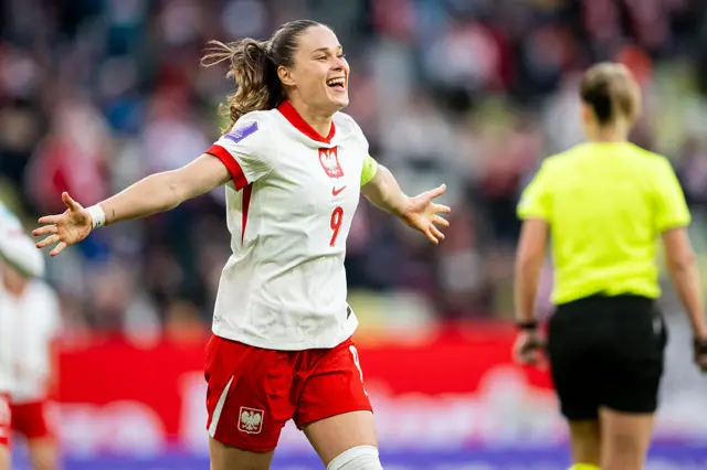 Poland striker Ewa Pajor celebrating
