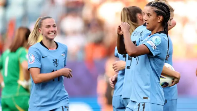 Esmee Brugts of the Netherlands celebrates scoring her team's third goal during the UEFA Women's EURO 2025 Group D match between Wales and Netherlands at Luzern Arena
