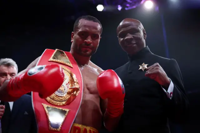 Harlem Eubank poses with Chris Eubank Sr in the ring