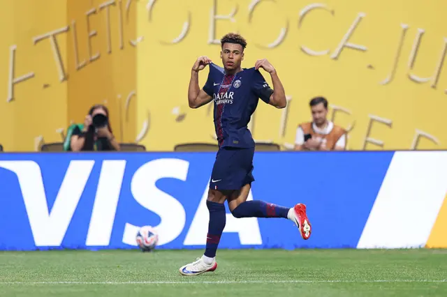 Desire Doue celebrates after scoring for PSG