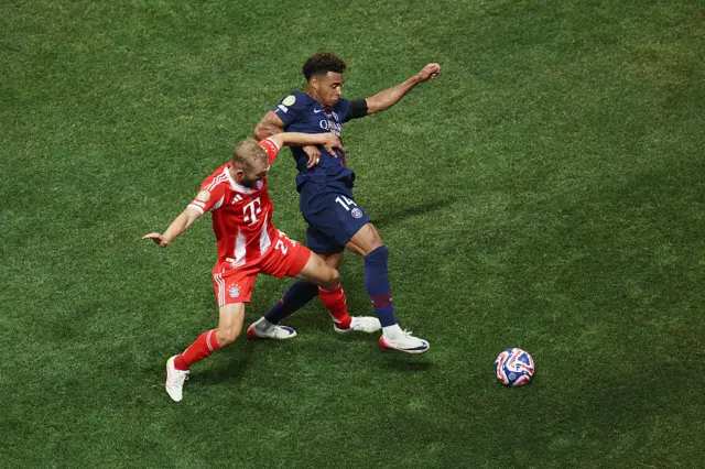 Konrad Laimer challenges Desire Doue