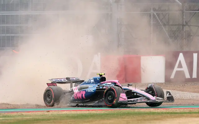 Franco Colapinto of alpine hits the barriers during qualifying at the British Grand Prix, at Silverstone