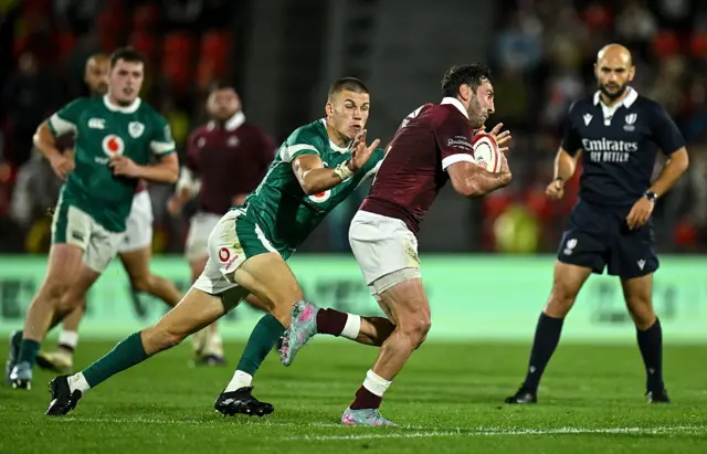 Sam Prendergast attempts a tackle
