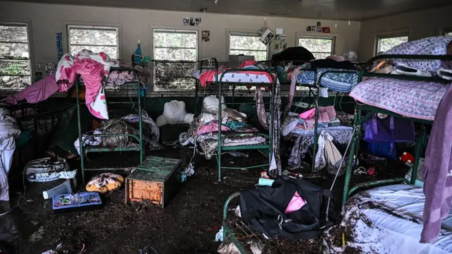 A view inside of a cabin at Camp Mystic, the site of where at least 20 girls went missing after flash flooding in Hunt, Texas, on July 5, 2025.