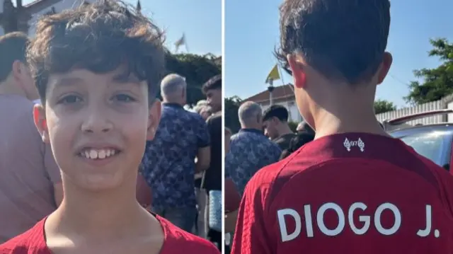 A composite image of Francisco Silva wearing a Liverpool shirt, and on the back with a signed 20 which says Diogo J