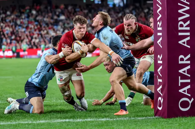 Huw Jones scores a try