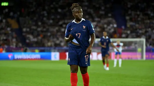 Baltimore looks over during the UEFA Women's Euro 2025 Group D football match between France and England at the Letzigrund Stadium in Zurich