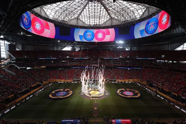 General view of the Mercedes Benz Stadium prior to Bayern Munich's game against PSG