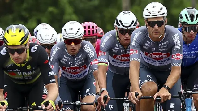 Alpecin-Deceuninck riders during stage one of the 2025 Tour de France