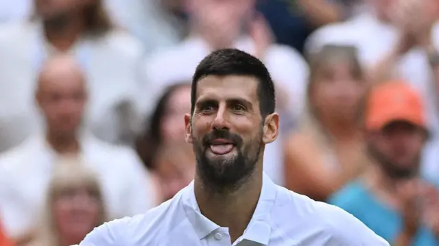 Novak Djokovic celebrates after victory