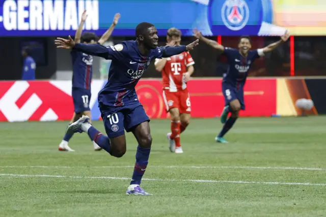 Dembele celebrates after scoring for PSG