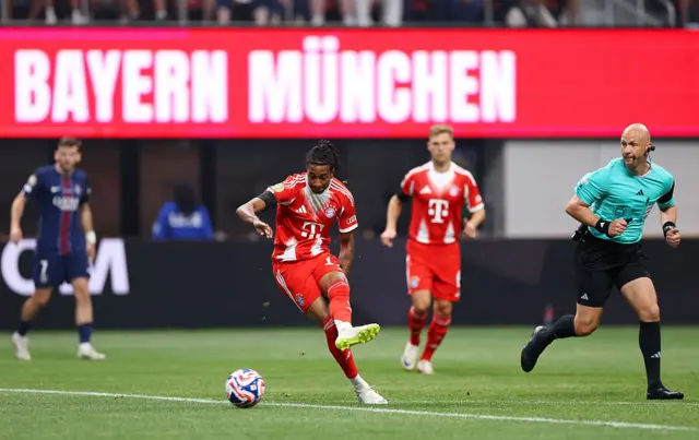 Michael Olise shoots for Bayern Munich