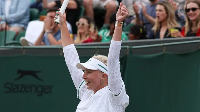 Clara Tauson celebrates after victory